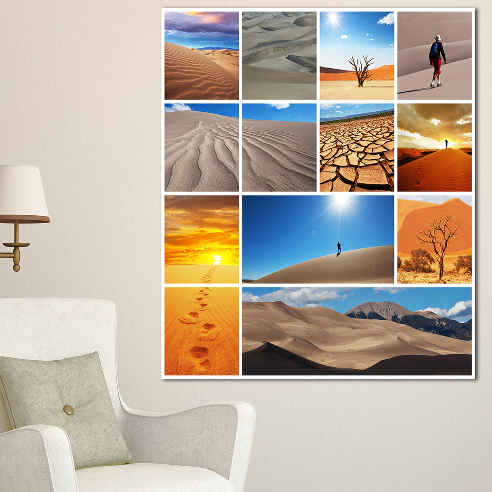 Hiking in Desert Collage, African Landscape Canvas Art Print, 30"x40"