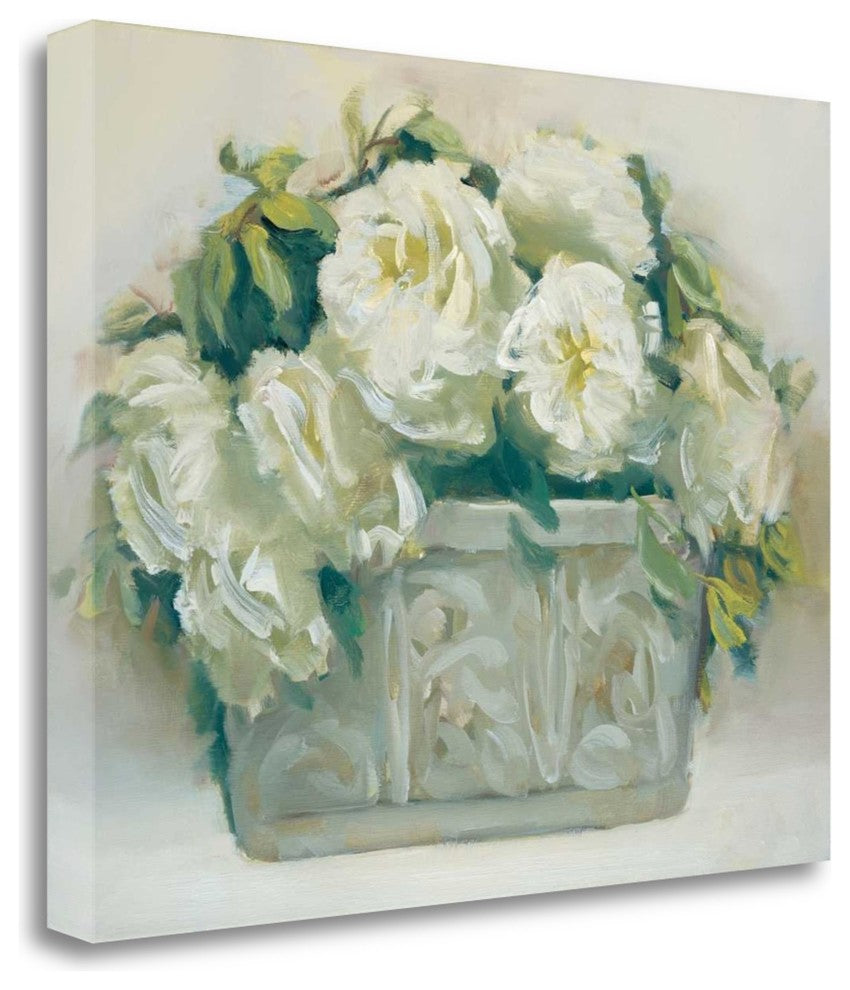 "White Roses In Planter" By Andrea Dern, Giclee Print on Gallery Wrap Canvas