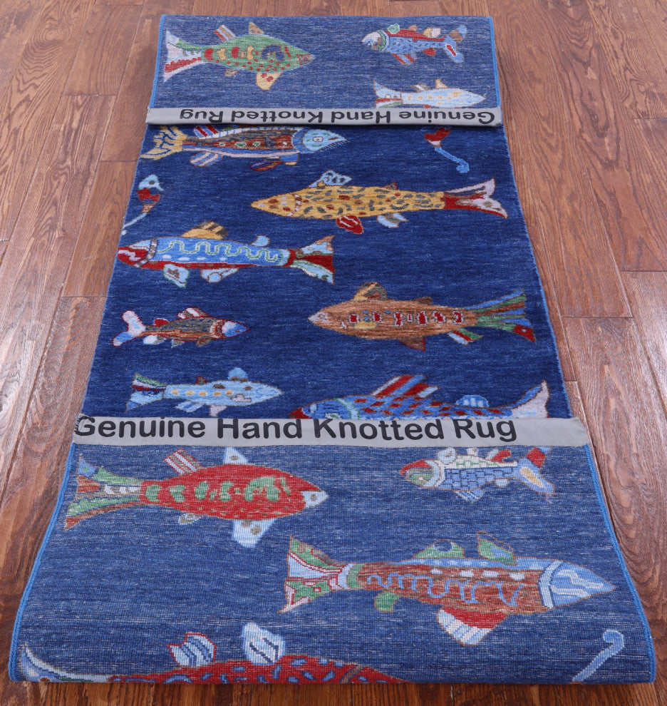2' 7" X 8' 0" Runner Gabbeh Fish Design Handmade Wool Rug - Q15517