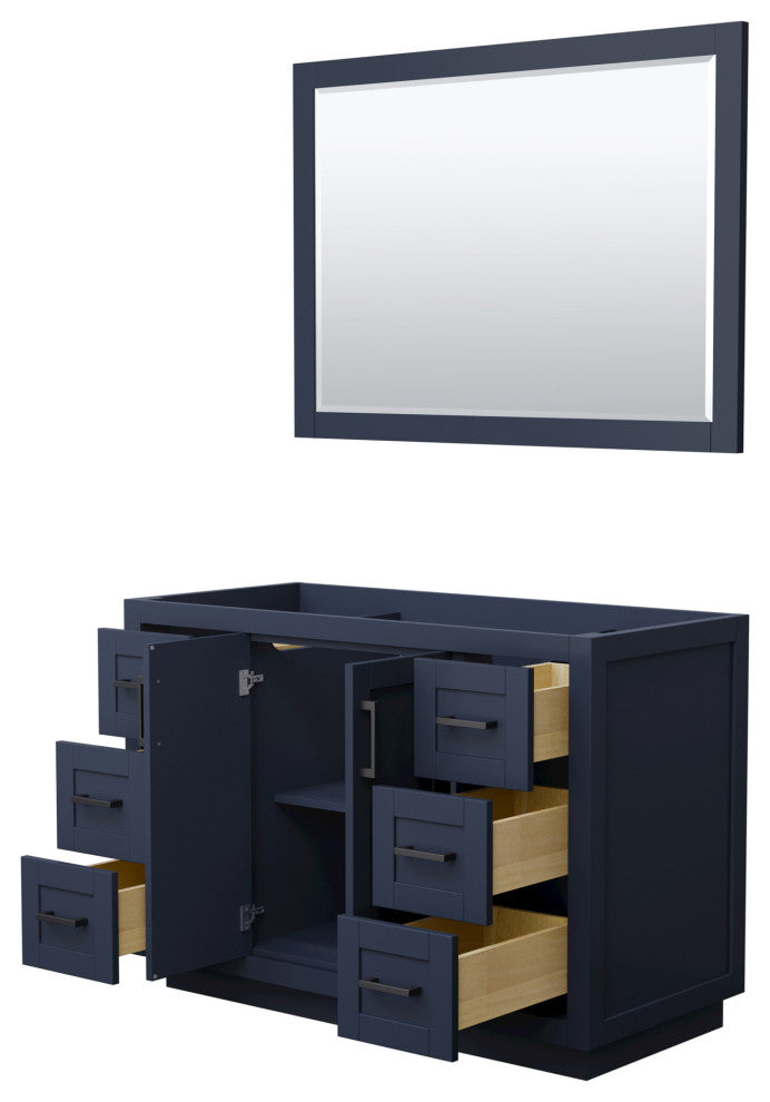 48" Single Bathroom Vanity, Dark Blue, No Countertop, Black Trim, 46" Mirror