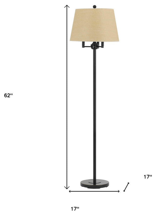 62" Bronze Four Light Traditional Shaped Floor Lamp With Beige Square Shade