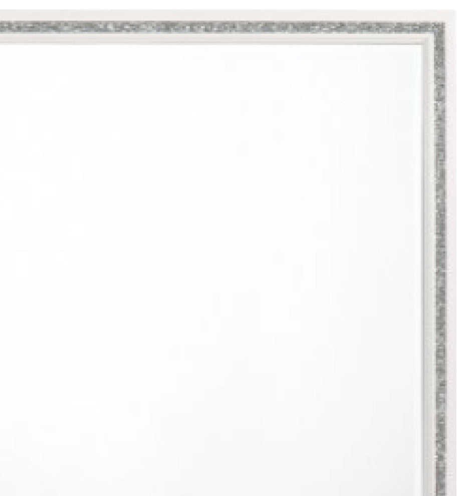 Benzara BM275076 Solid Wood Mirror, Shimmering Silver Accent, Landscape, White