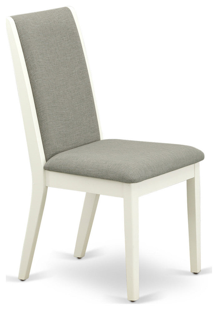 5Pc Dining Set 4 Chairs, Round Table Solid Wood Structure High Back, Linen White