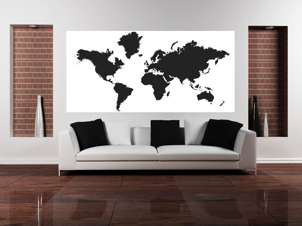 Studio Map Mural, Black Scallop, Peel and Stick, 3 Panels, 107"x52"