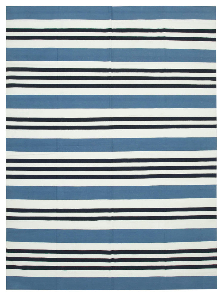 Rug N Carpet - Handmade Wool 8' 11'' x 12' 0'' Modern Design Dhurrie Kilim Rug