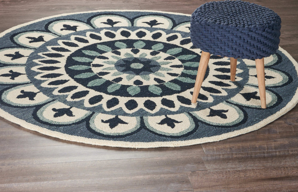 6" Round Blue Floral Bloom Area Rug