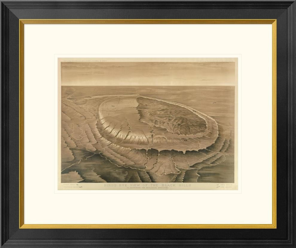 "Bird's eye view of the Black Hills, 1879" Framed Print by Henry Newton, 26"x22"