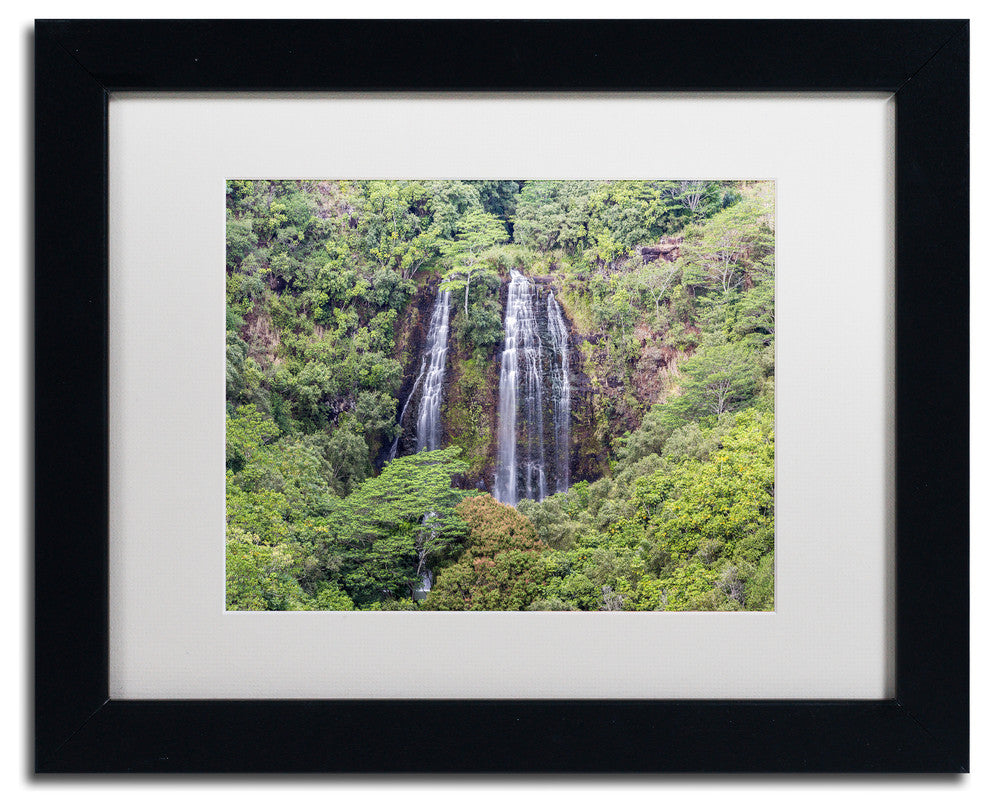 Pierre Leclerc 'Opaekaa Falls' Matted Framed Art, Black Frame, White, 14x11