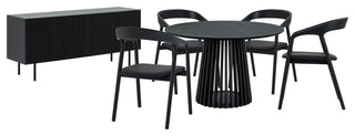 Pasadena Apache 6-Piece Round Dining Set, Buffet, Black Oak Finish Faux Leather