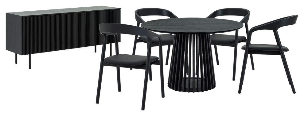 Pasadena Apache 6-Piece Round Dining Set, Buffet, Black Oak Finish Faux Leather