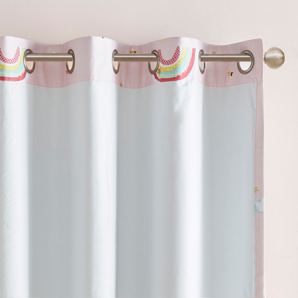 Mi Zone Kids Room Rainbow Curtains Total Blackout Window Panel,50" X 84", Pink