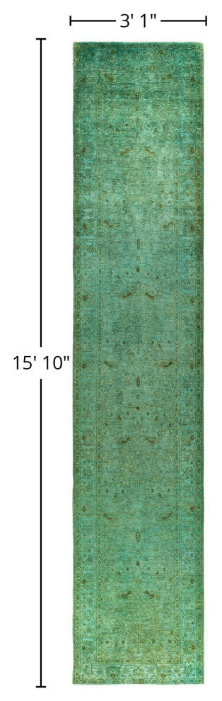 Overdyed One-of-a-Kind Hand-Knotted Area Rug Green, 3' 1" x 15' 10"