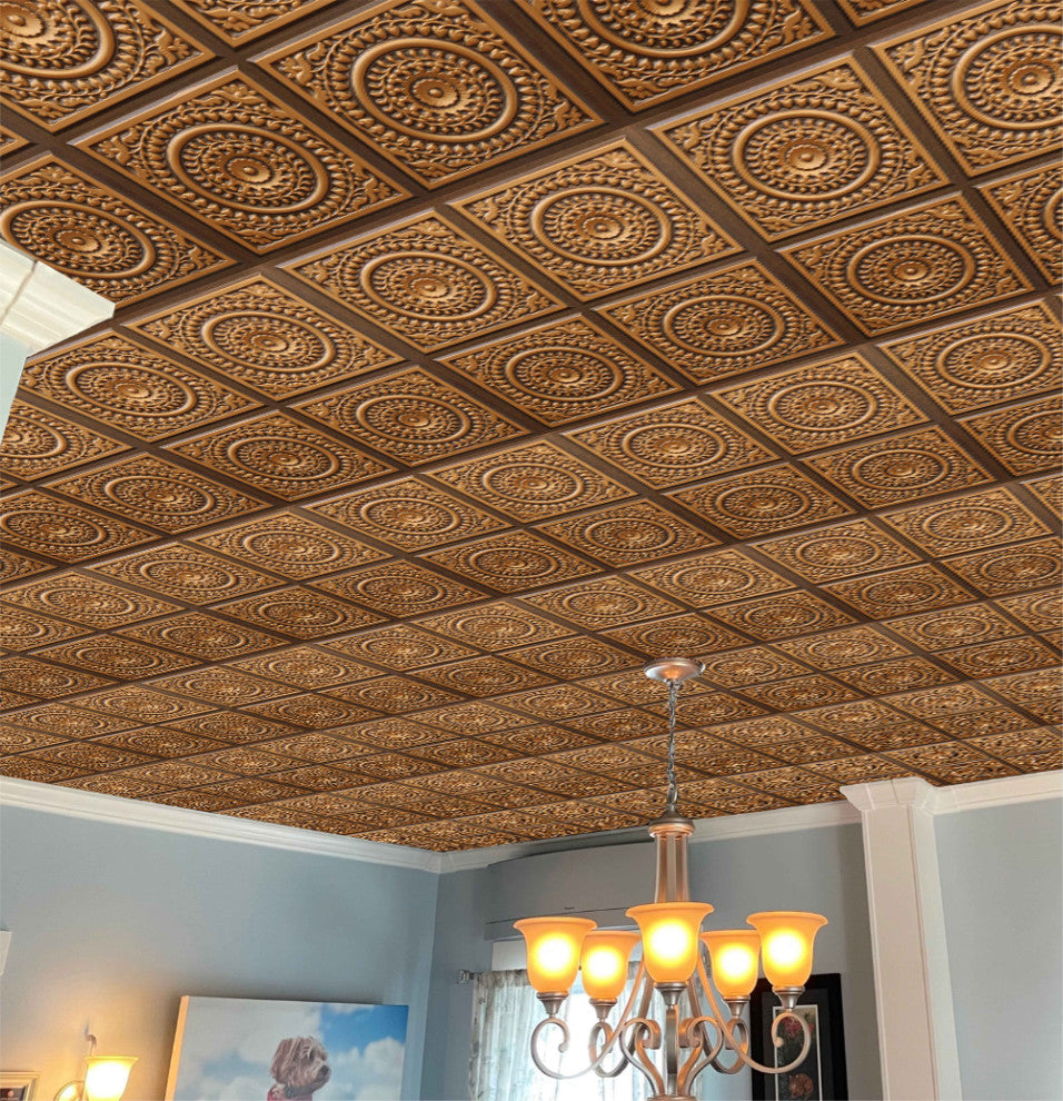 Antique Gold 3D Ceiling Panels, 2'x2', 4 Sq Ft