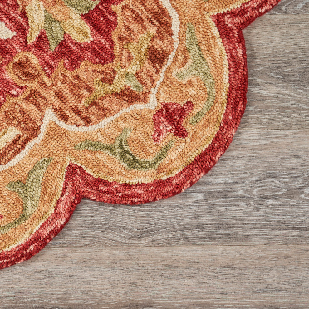 Burnt Red Medallion Garden Area Rug, 6' Round