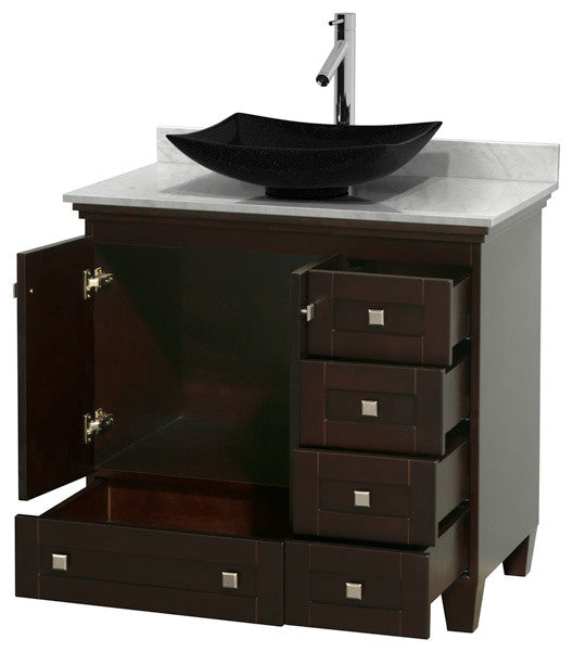 Acclaim Espresso Vanity, 36", Arista Black Granite, White Carrera Marble