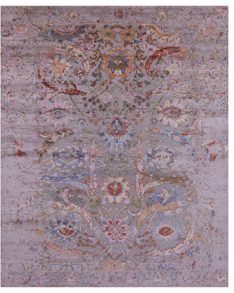 7' 11" X 9' 10" Persian Sickle Leaf Design Hand Knotted Wool & Silk Rug - Q15805