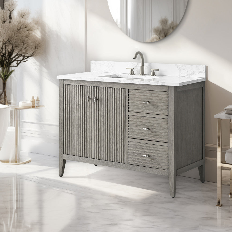 Vanity Art Freestanding Vanity, Driftwood Gray, 42", Single Sink, Brushed Nickel