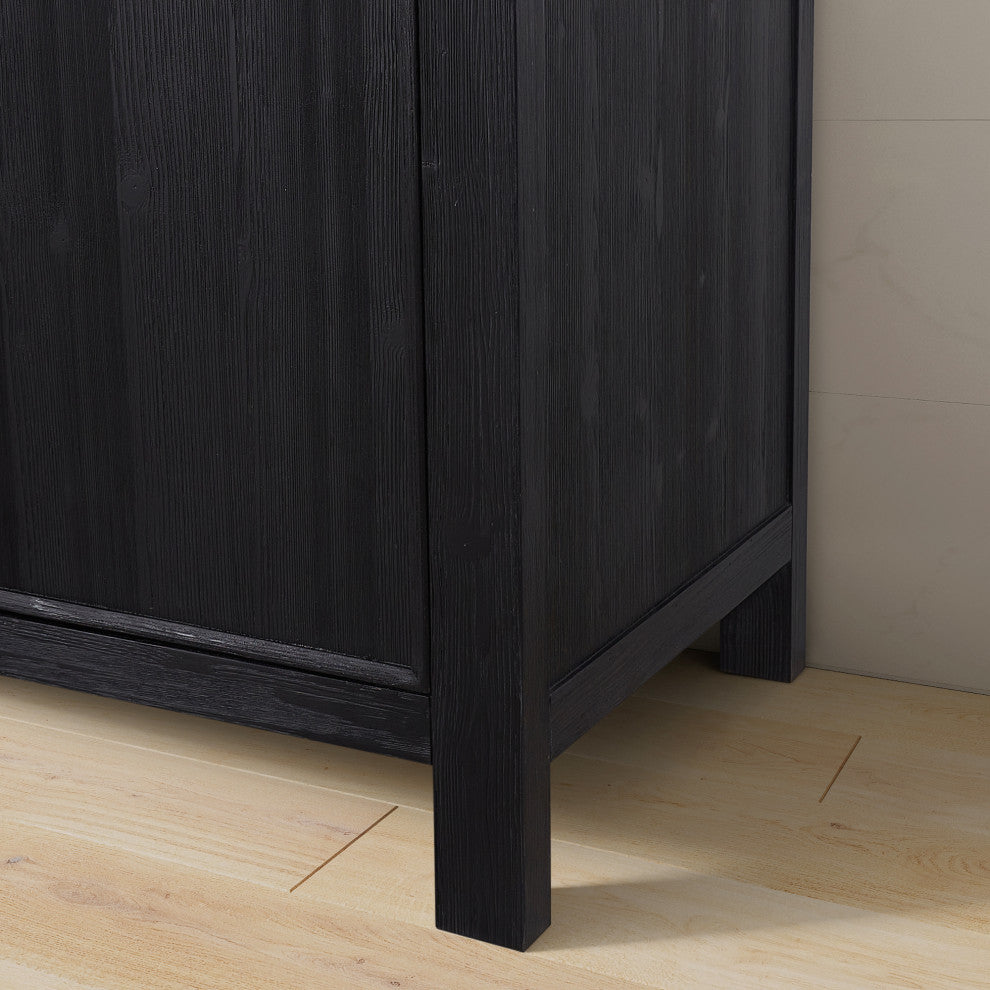 Leon Bath Vanity With Composite Stone Top, Fir Wood Black, 24", With Mirror