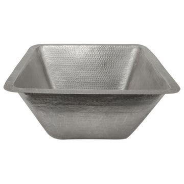17" Large Square Hammered Copper Bar/Prep Sink, Nickel, Drain & Accessories