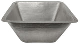 17" Large Square Hammered Copper Bar/Prep Sink, Nickel, Drain & Accessories