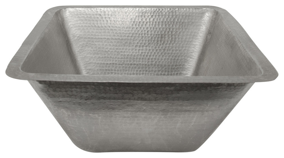 17" Large Square Hammered Copper Bar/Prep Sink, Nickel, Drain & Accessories