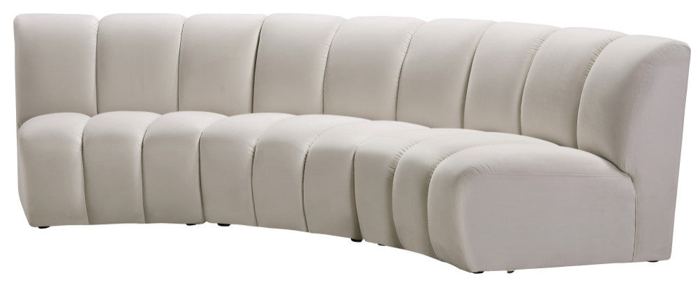 Infinity Channel Tufted Velvet Modular Chair, Cream, 3 Piece