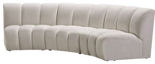 Infinity Channel Tufted Velvet Modular Chair, Cream, 3 Piece
