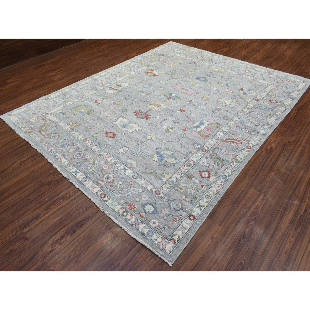 Light Gray, Hand Knotted Afghan Angora Oushak, Soft Wool Rug, 8'1"x10'1"