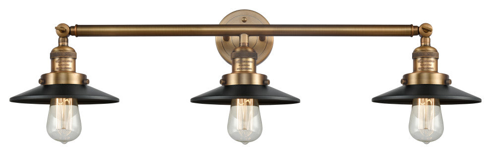 Railroad 32" Bath Vanity Light, Brushed Brass, Matte Black Shade