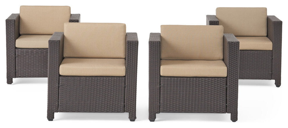 GDF Studio Palma Outdoor Brown Wicker Club Chairs, Cushions, Set of 4