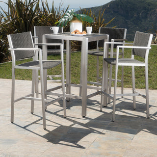 GDF Studio 5-Piece Coral Bay Outdoor Gray Wicker Bar Set, Wicker