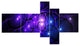 Blue Fractal Space Circles, Abstract Canvas Art Print, 60"x32", 5 panels