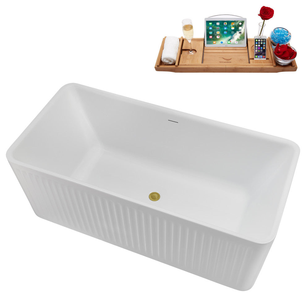 59" Streamline N5000BGL Soaking Freestanding Tub, Tray, Drain, Brushed Gold