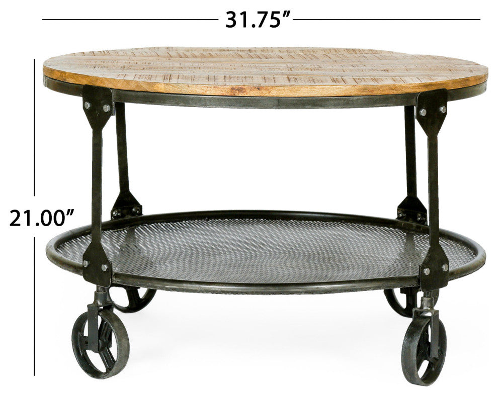 Senia Modern Industrial Handcrafted Mango Wood Coffee Table, Natural and Black