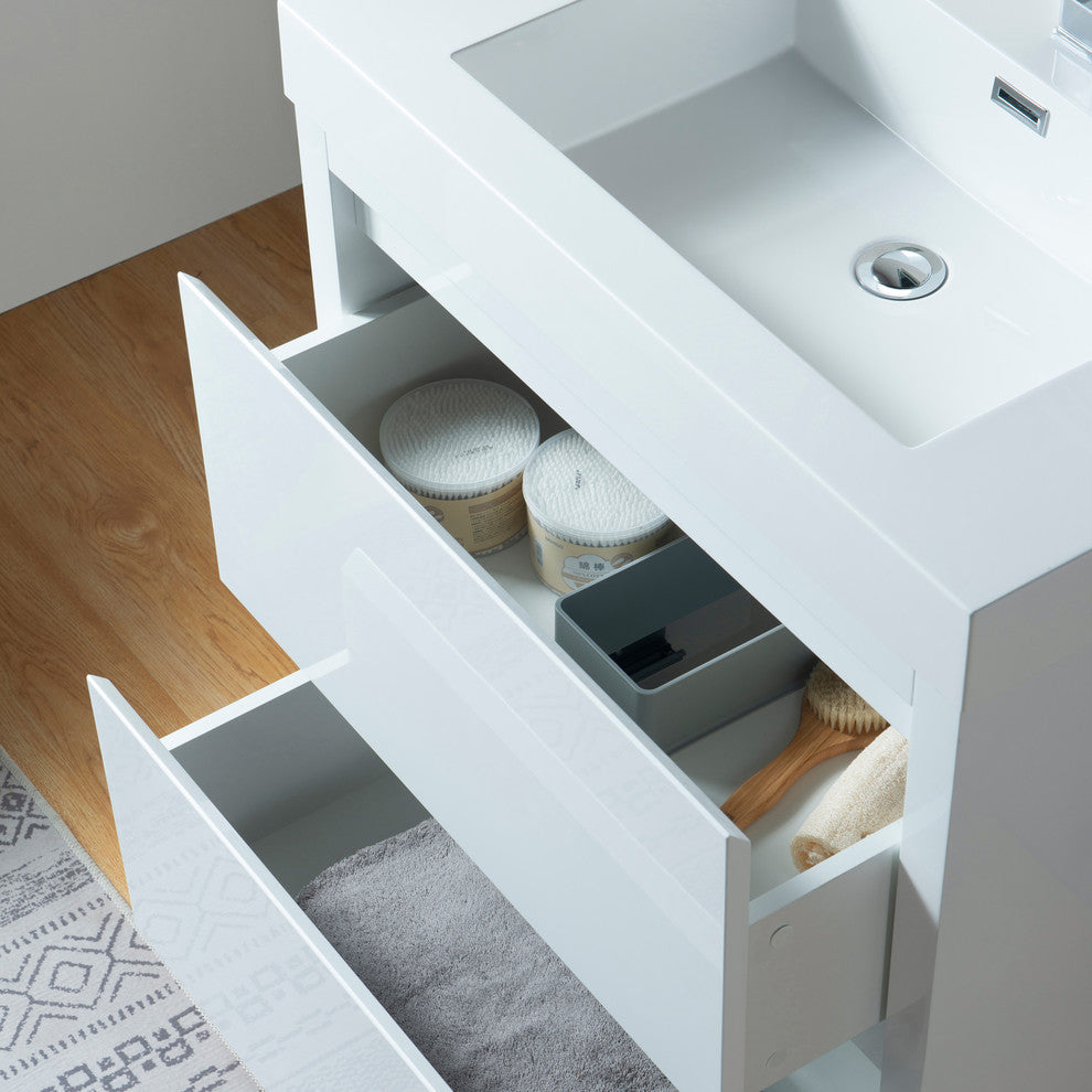 Vanity Art Single-Sink Bathroom Vanity With Resin Top, 30"