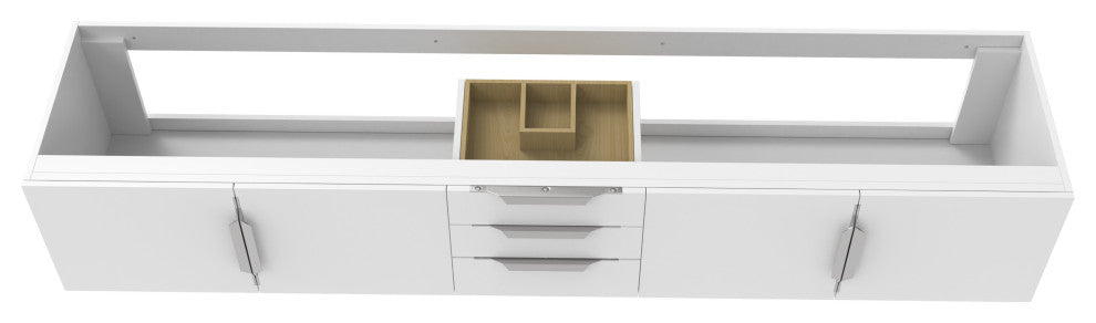 CastelloUSA Alpine 84" Wall Mounted Vanity, Base Only, White, Chrome Handles