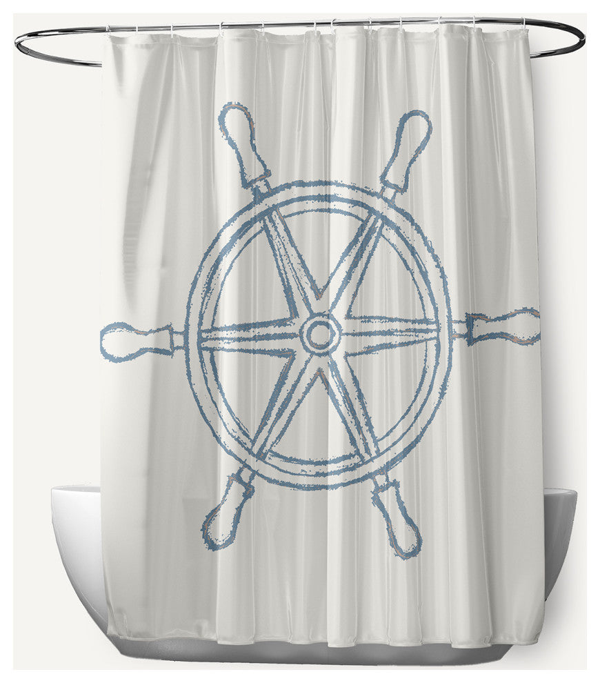 Large Ship Wheel Dusty Smoke 70" w x 73" h Shower Curtain
