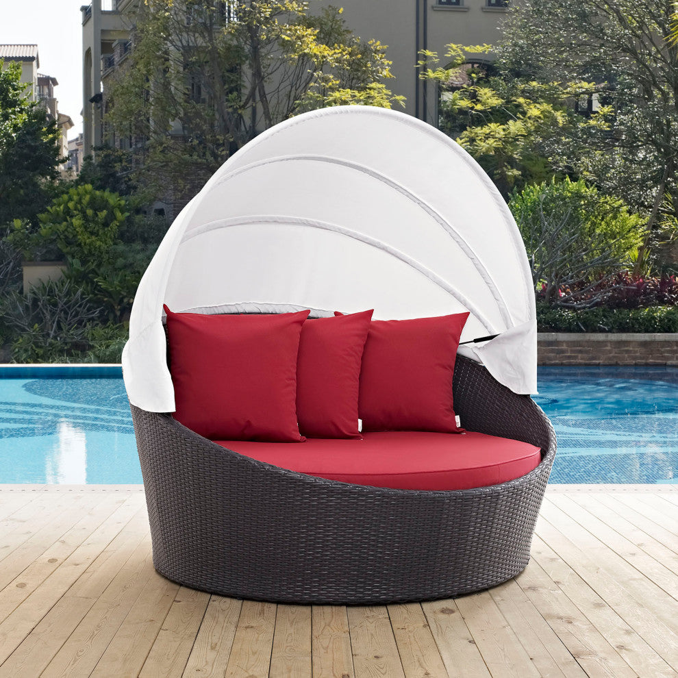 Espresso Red Convene Canopy Outdoor Patio Daybed