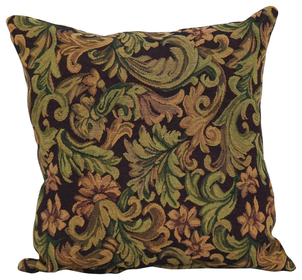17" Tapestry Throw Pillow With Insert, Brown Damask
