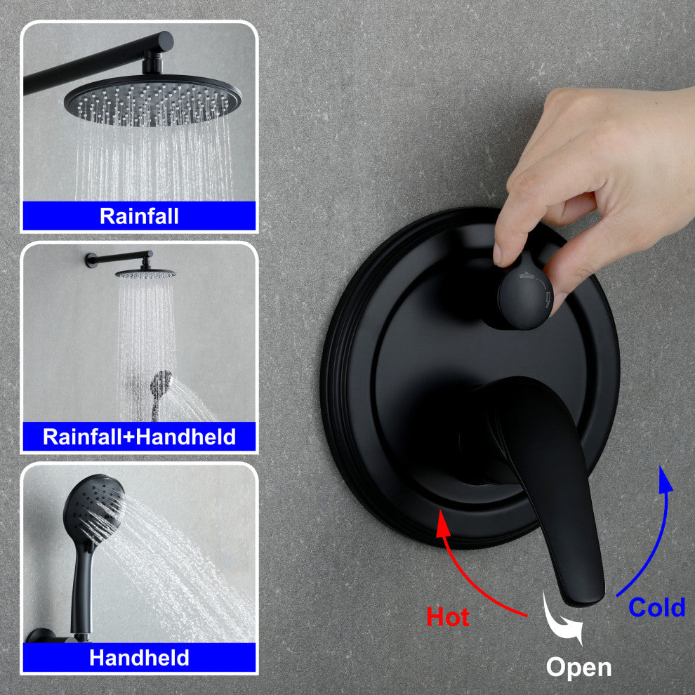 Wellfor Shower Faucet Set, 9" Rain Shower Head With Handheld Combo Set and Valve, Black