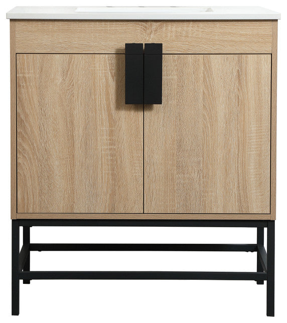 Home Living 19" Modern Mango Wood-Light Bathroom Vanity