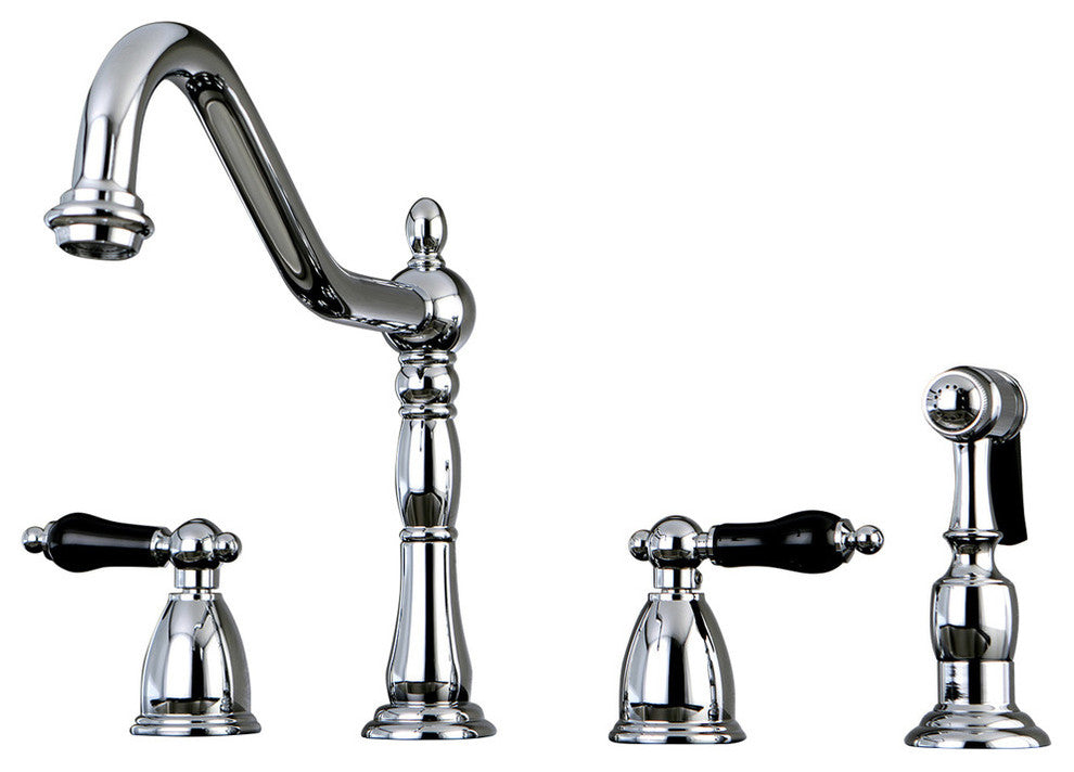 Kingston Brass Widespread Kitchen Faucet With Brass Sprayer, Polished Chrome