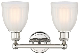 Brookfield 2-Light 15" Bath Vanity Light, Polished Nickel Finish, White Shade