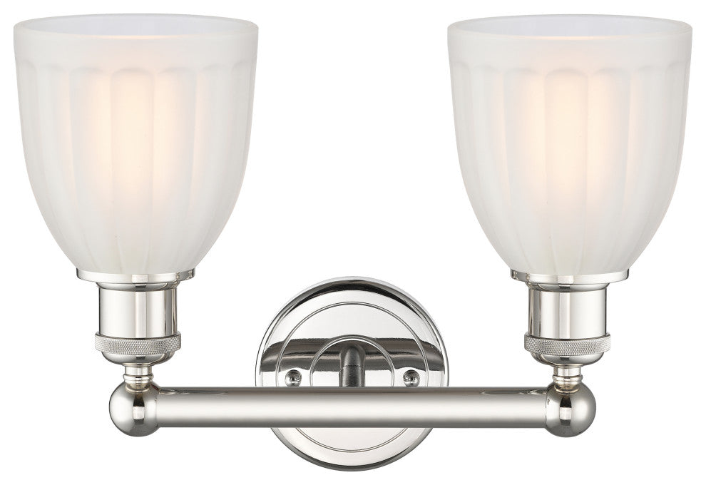 Brookfield 2-Light 15" Bath Vanity Light, Polished Nickel Finish, White Shade