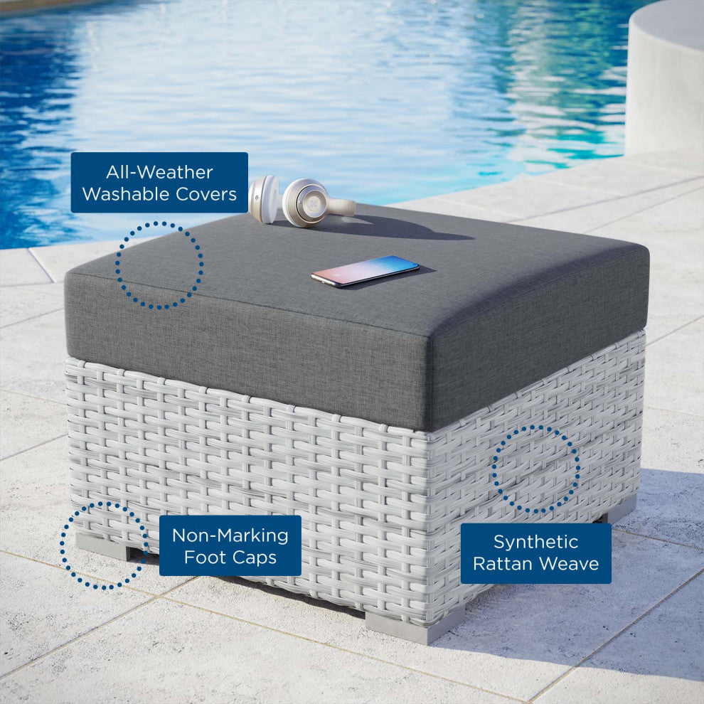Lounge Chair Ottoman, Rattan, Wicker, Gray, Modern, Outdoor Patio Bistro