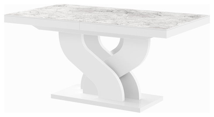 BELLA High Gloss Extendable Dining Table, Venatino/White