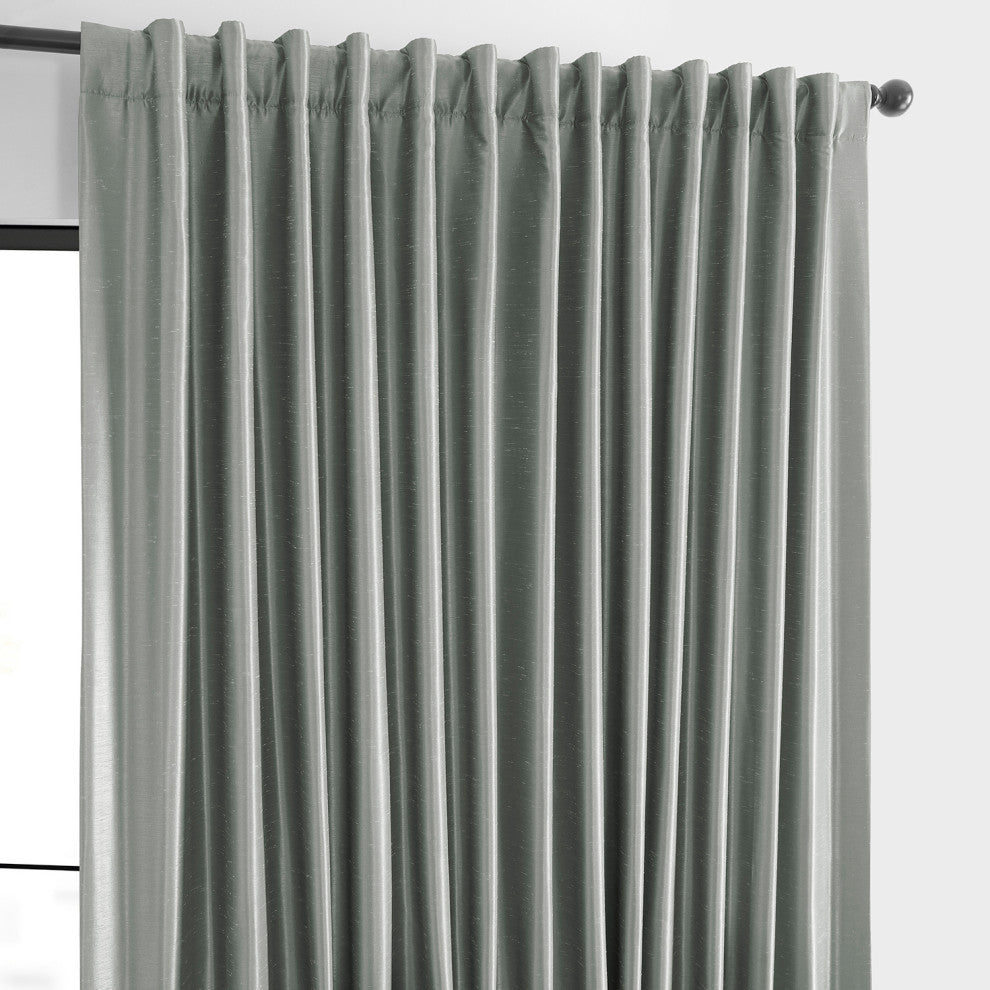 Blackout Extra Wide Vintage Textured Faux Dupioni Curtain, Silver, 100"x108"