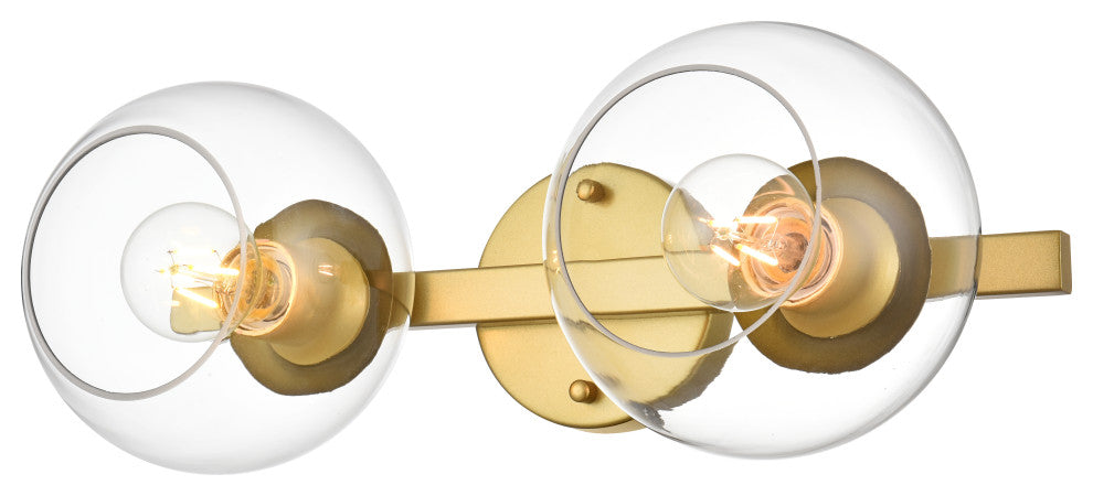 2 Light Brass And Clear Bath Sconce