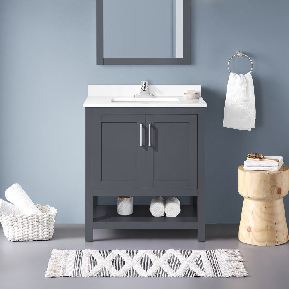 Ove Decors Vegas Single Sink Bathroom Vanity Set With Countertop, White, Dark Charcoal, 30"