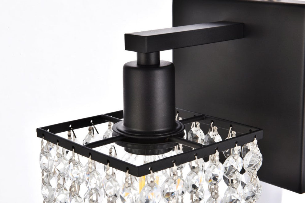 Phillip 1-Light Bath Sconce, Black With Clear Crystals
